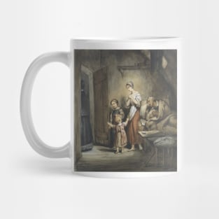 Sick Man in Bed with a Wife and Two Children Next to Him by Ary Scheffer Mug